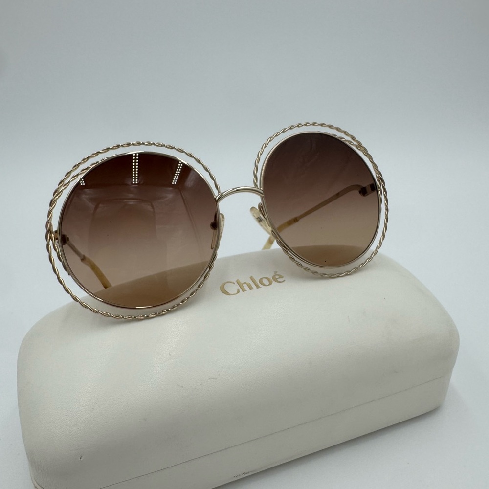 Chloe Braided Gold Sunglasses with Gradient Brown Lenses - Picture 3 of 9
